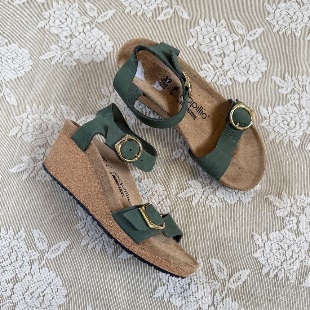 Papillio by Birkenstock Green Leather Wedge Sandals Size 39